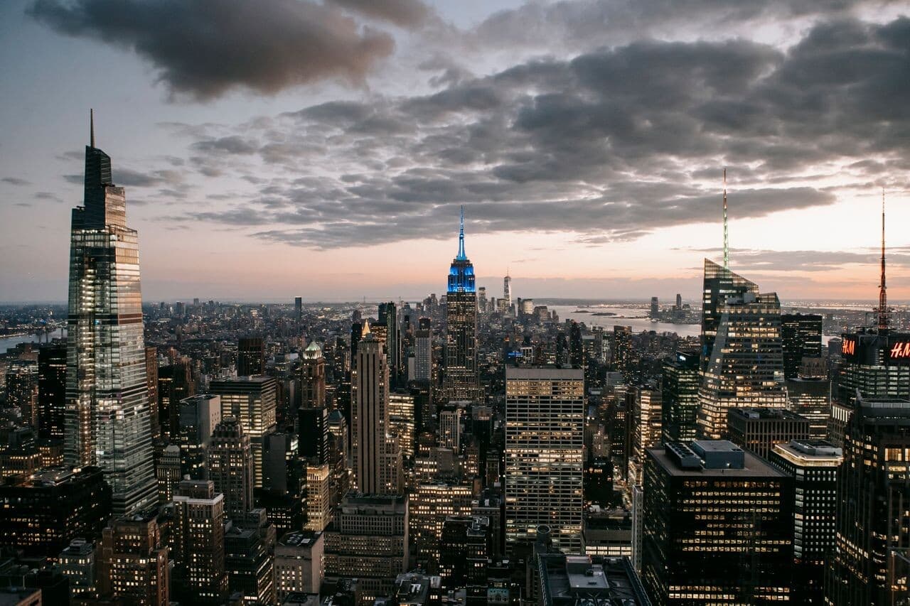 City skyline at dusk